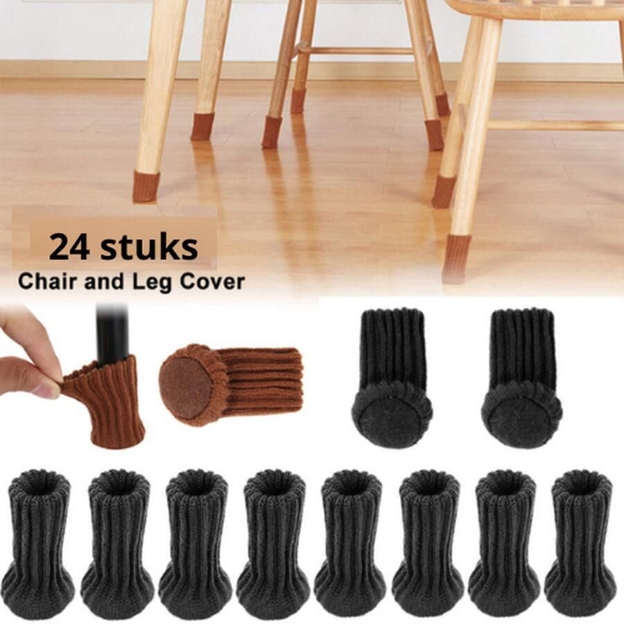 Merkloos Stoelpoot beschermers Stoelpoot sokken Vloerbeschermer Stoelpootdoppen Zwart 24 stuks