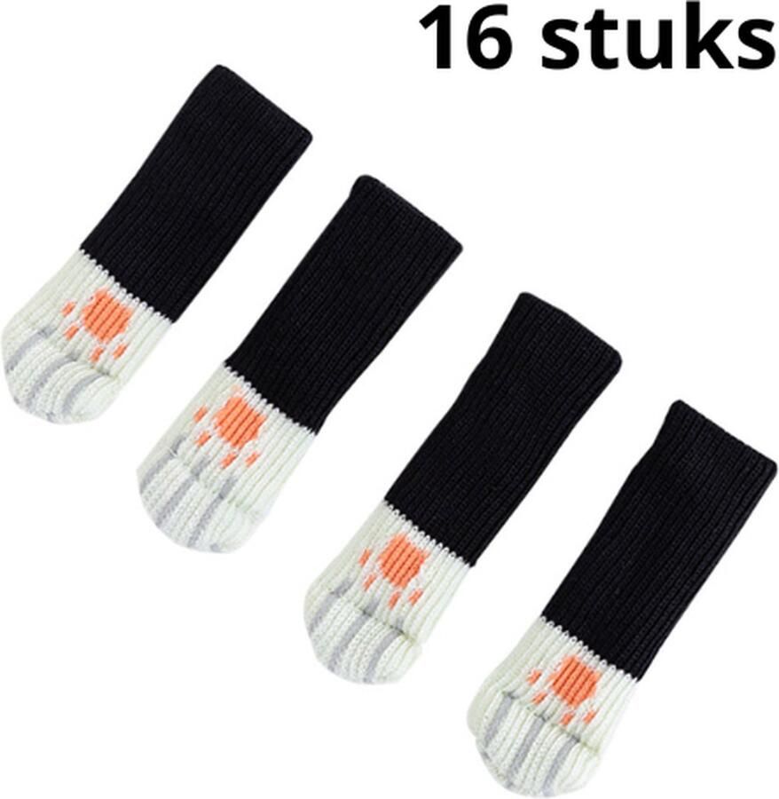 Merkloos Stoelpoot beschermers Stoelpoot sokken Vloerbeschermer Stoelpootdoppen Zwart katten poot 16 stuks