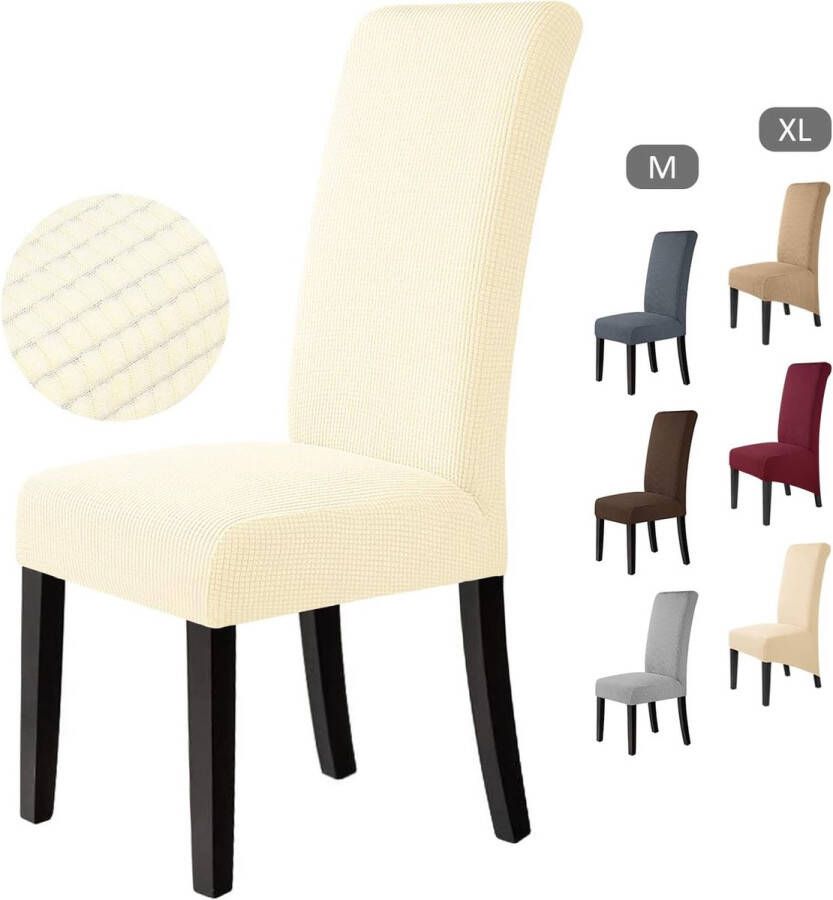 Merkloos Stretch Stoelhoes Eetstoelhoezen Stoelhoezen voor Eetkamerstoel Verwijderbare Wasbare Stoelhoezen voor thuis restaurant hotel Decor (4 Stuks Crème)-M - Foto 2