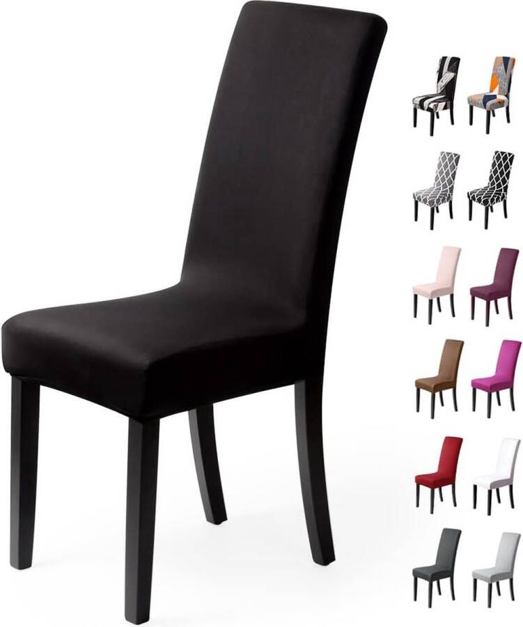 Merkloos Stretch Stoelhoezen 6 Stuks Stoelhoes Stoelhoezen voor Eetkamerstoelen Verwijderbare Wasbare Eetstoelhoezen voor Hotel Eetkamer Banket Decor voor Bruiloftsfeest(6 Stuks Zwart)-X