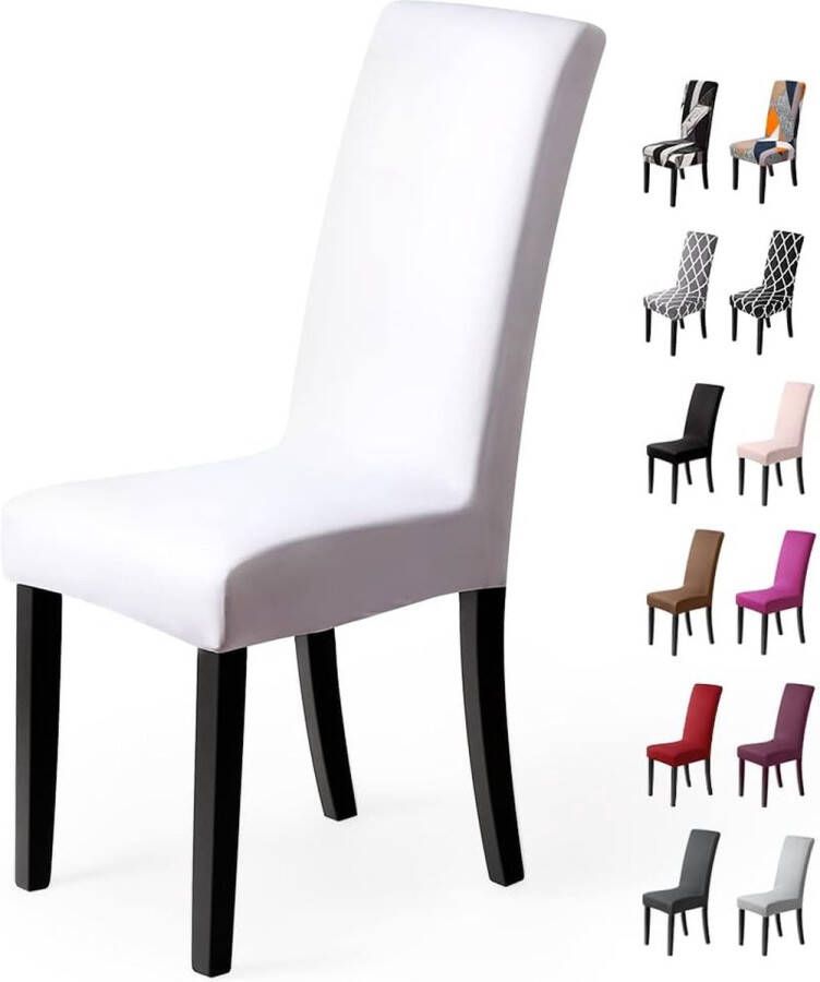 Merkloos Stretch Stoelhoezen 6 Stuks Stoelhoes Stoelhoezen voor Eetkamerstoelen Verwijderbare Wasbare Eetstoelhoezen voor Hotel Eetkamer Banket Decor voor Bruiloftsfeest(6 Stuks Wit)-X - Foto 2