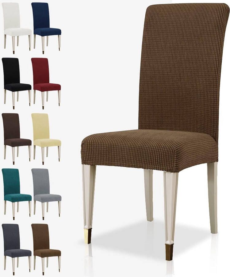 Merkloos Stretch stoelhoezen set van 6 jacquard hoes afneembare stoelhoes voor de eetkamer elastische moderne stoelbescherming decoratie voor banket bruiloftsfeest (bruin 6)