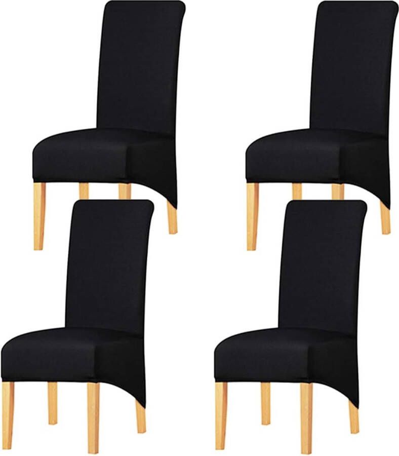 merkloos Stretch-XL-stoelhoezen met hoge rug effen stof voor eetkamer elastaan grote overtrekken voor eetkamerstoel voor thuis restaurant hotel (zwart set van 4)