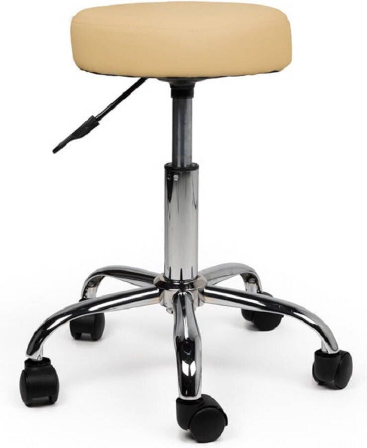 Merkloos Tabouret kruk in de kleur beige. Laag model in hoogte verstelbaar van 40 – 58 cm