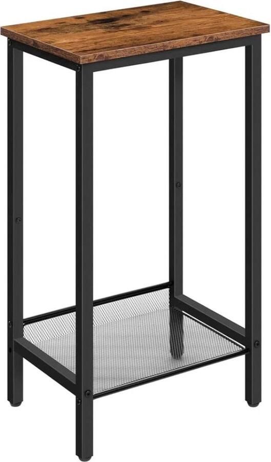 Merkloos Telefoontafel bijzettafel hoog met verstelbaar netvak smal nachtkastje banktafel 38 x 28 x 73 5 cm voor kantoor hal woonkamer industrieel design donkerbruin EBF03DH01