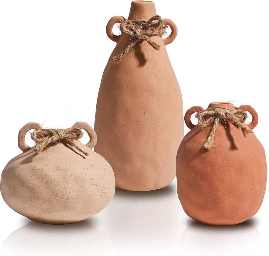 Merkloos Terracotta vaas met handgrepen voor herfstdecoratie set van 3 decoratieve vazen ​​in boho-stijl rustieke bloemenvaas voor schoorsteenmantel tafel woonkamer 20 3 10 2 7 6 cm hoog