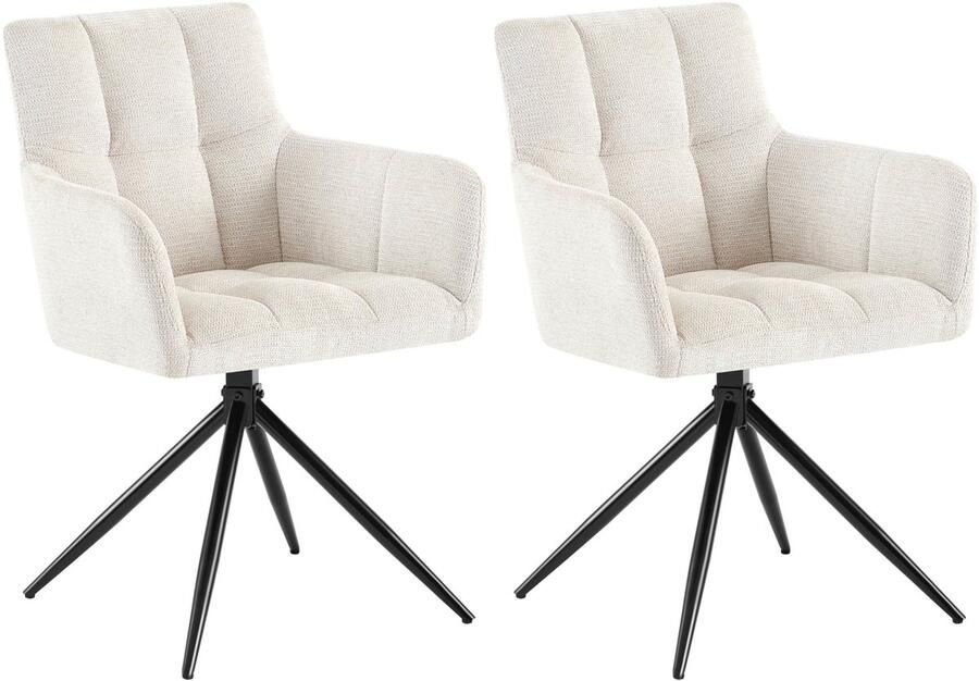 CLP Jonah Set van 2 eetkamerstoelen met armleuning klassiek Draaibare 180° automatisch terugdraaimechanisme stof creme