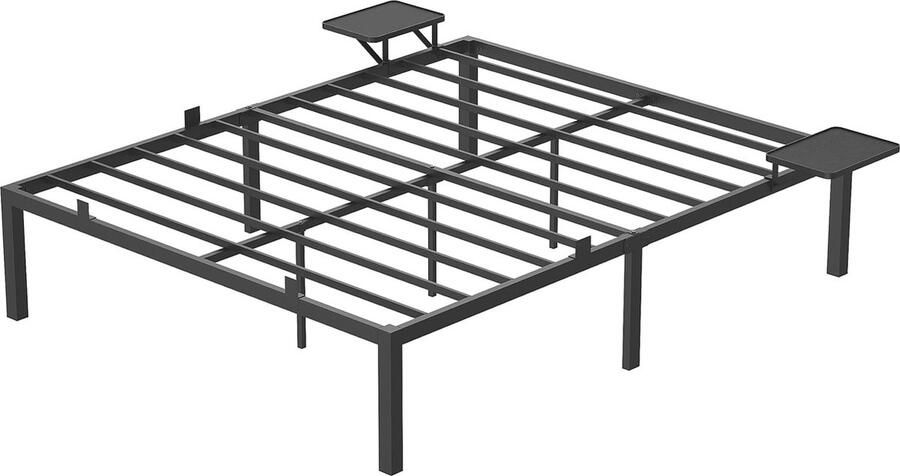 Merkloos tweepersoonsbedframe bedframe metalen lattenbodem met opbergplanken logeerbed voor matrassen van 200 x 160 cm eenvoudige montage klassiek zwart