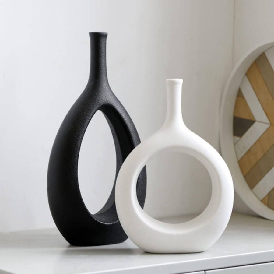 Merkloos Vases 2 pieces black and white bedroom decoration modern large vase for flowers pampas grass living room office wedding dining table party gift