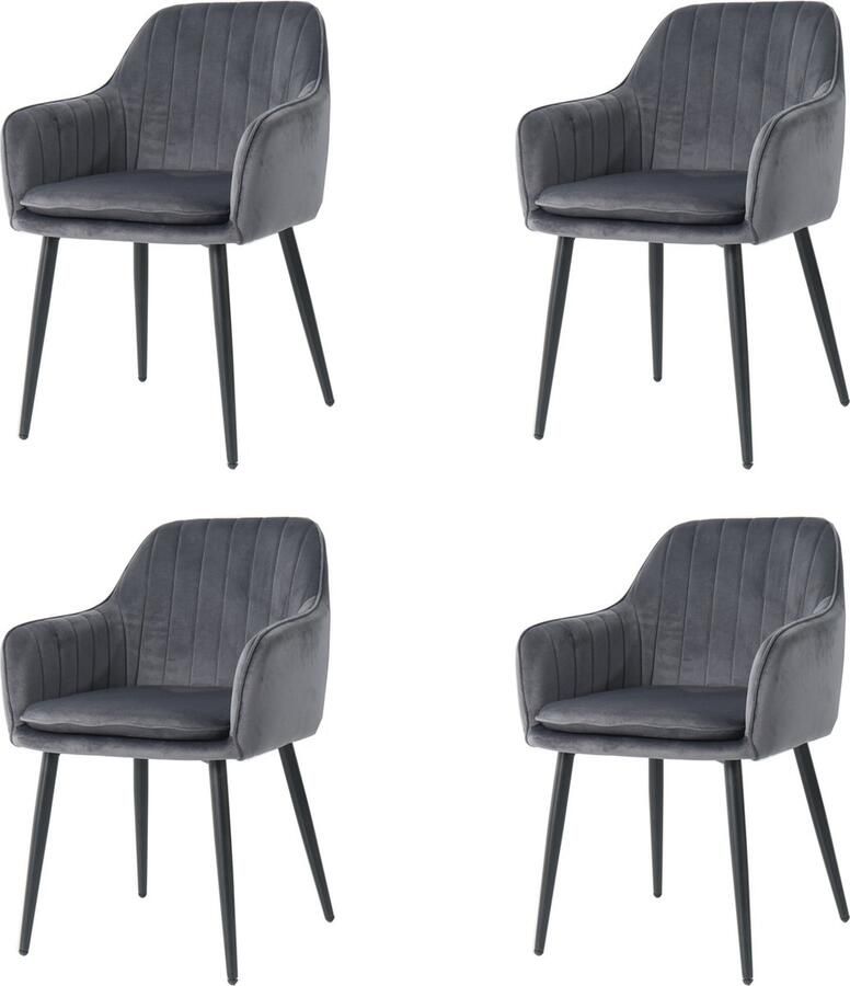 Merkloos velvet eetkamerstoelen met armleuning set van 4 Dublin stoel met armleuningen eetkamerstoel velvet stoel grijs
