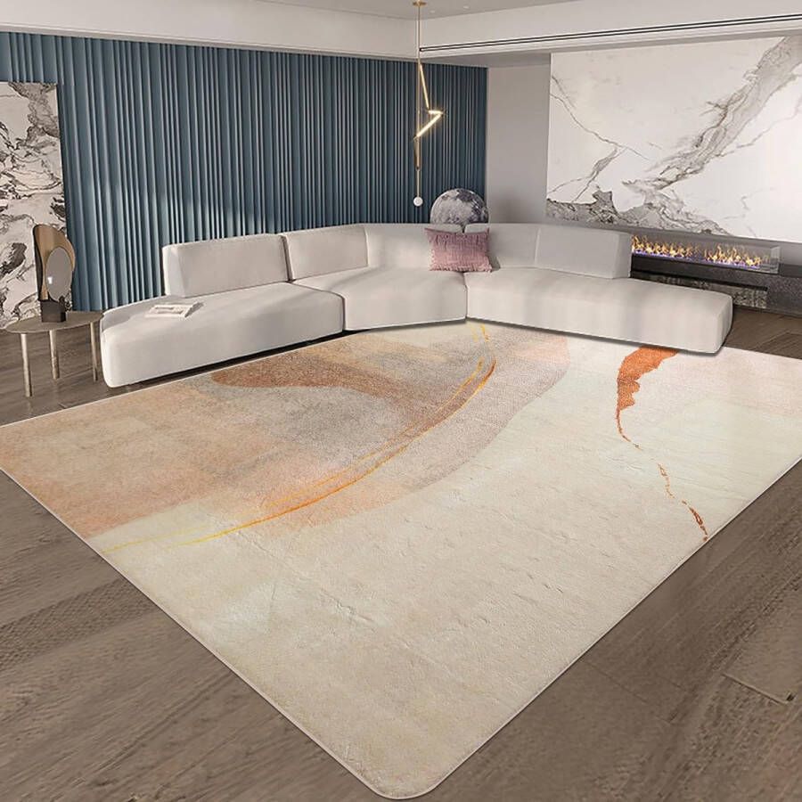 Merkloos Vloerkleden voor woonkamer modern abstract tapijt zachtpolig eetkamer slaapkamer interieurdecoratie antislip tapijt (Bruin goud 200 x 250 cm)
