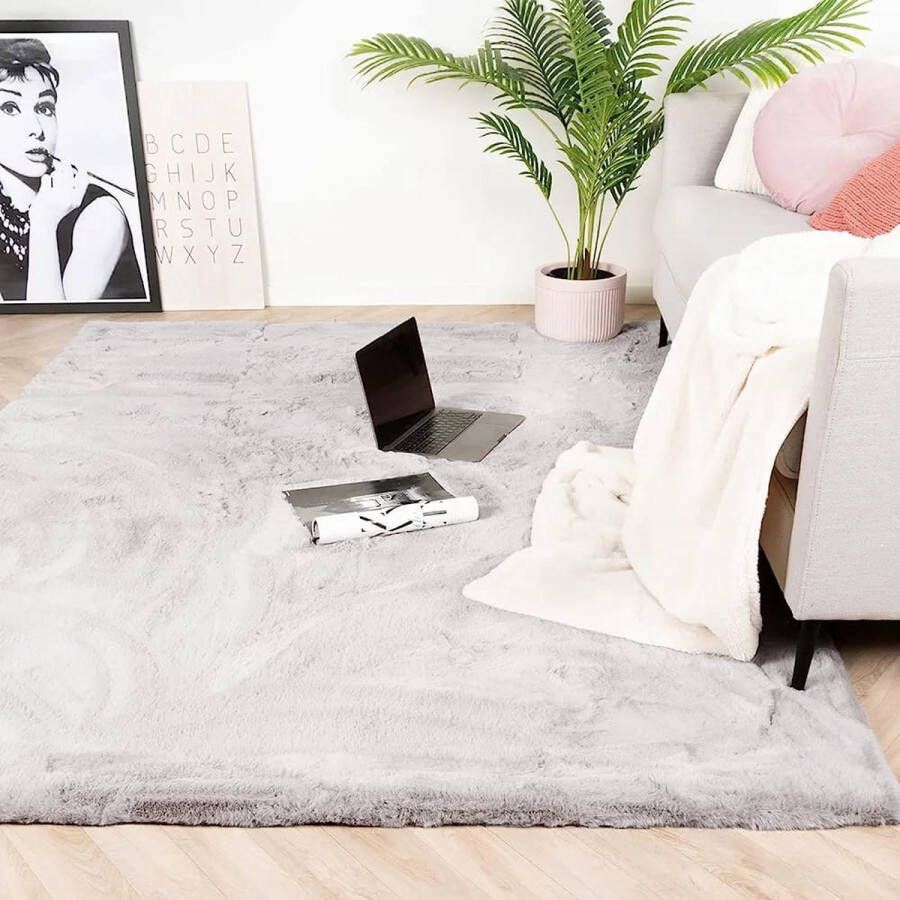 Merkloos vloerkleed fluffy 160x230 licht grijs