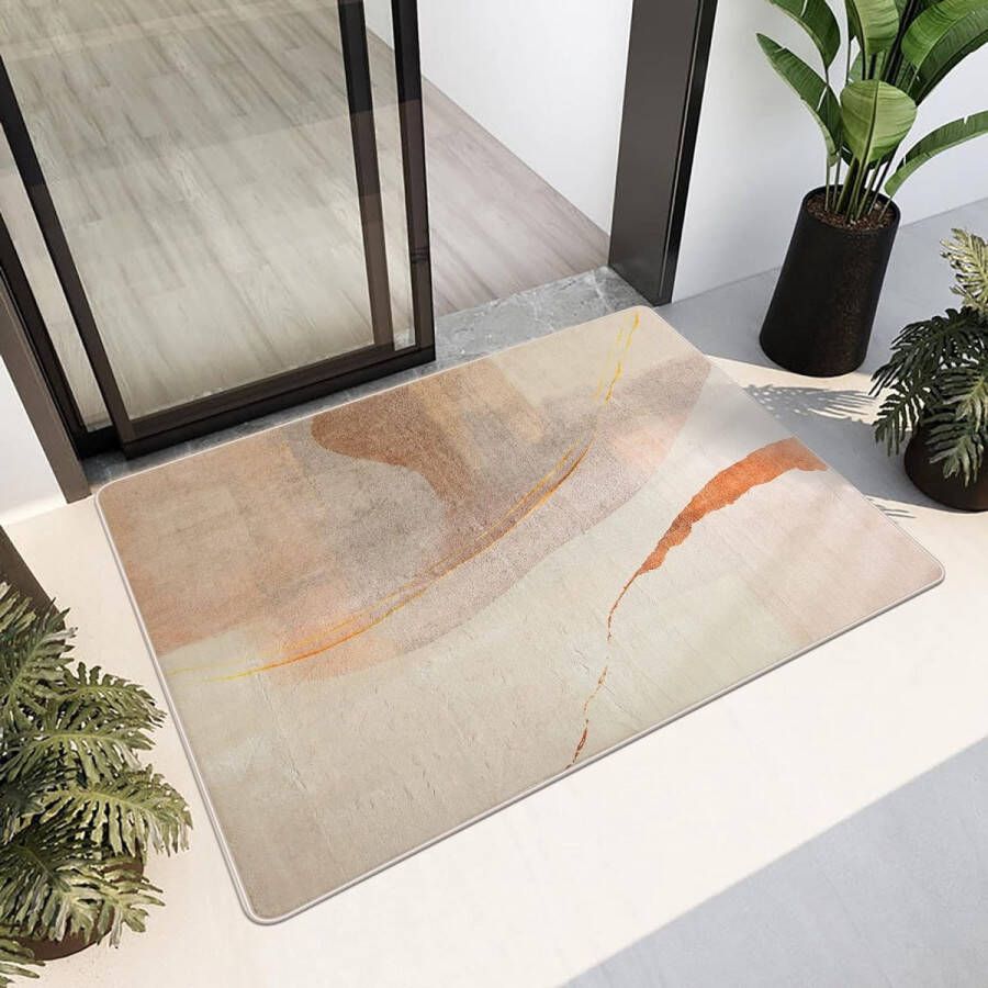 Merkloos Vloerkleed imitatie kasjmier tapijt moderne woonkamer slaapkamer gang tapijt zacht antislip tapijt indoor tapijt wasbaar abstract tapijt (bruin goud 80 x 120 cm)
