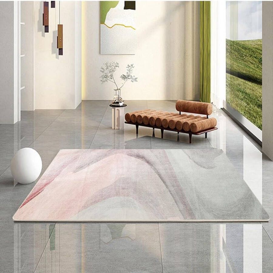 Merkloos Vloerkleed Tapijt imitatie kasjmier tapijt moderne woonkamer slaapkamer gang tapijt zacht antislip binnentapijt wasbaar abstract (grijs roze 120 x 160 cm)