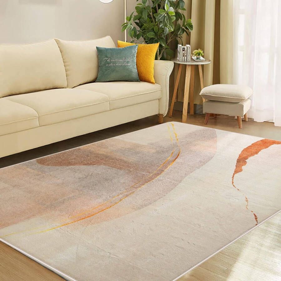Merkloos Vloerkleed voor woonkamer modern abstract tapijt zacht polig eetkamer slaapkamer huisdecoratie antislip tapijt (bruin goud 160 x 200 cm)
