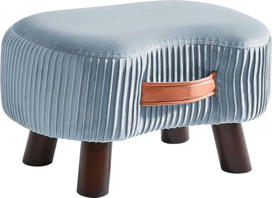 Merkloos Voetkruk zitbank met handvat gebogen opstapkruk met zacht zitkussen gestoffeerde kruk van fluweel massief hout voor woonkamer kinderkamer 40 x 28 x 23 cm grijs-blauw