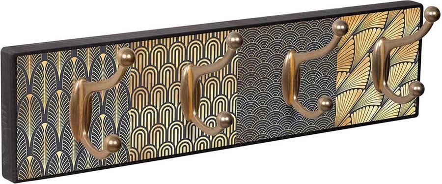 Merkloos Wandkapstok zwart Assorted Gold 4 dubbele metalen goudkleurige haken 40 3 x 10 3 x 1 6 cm