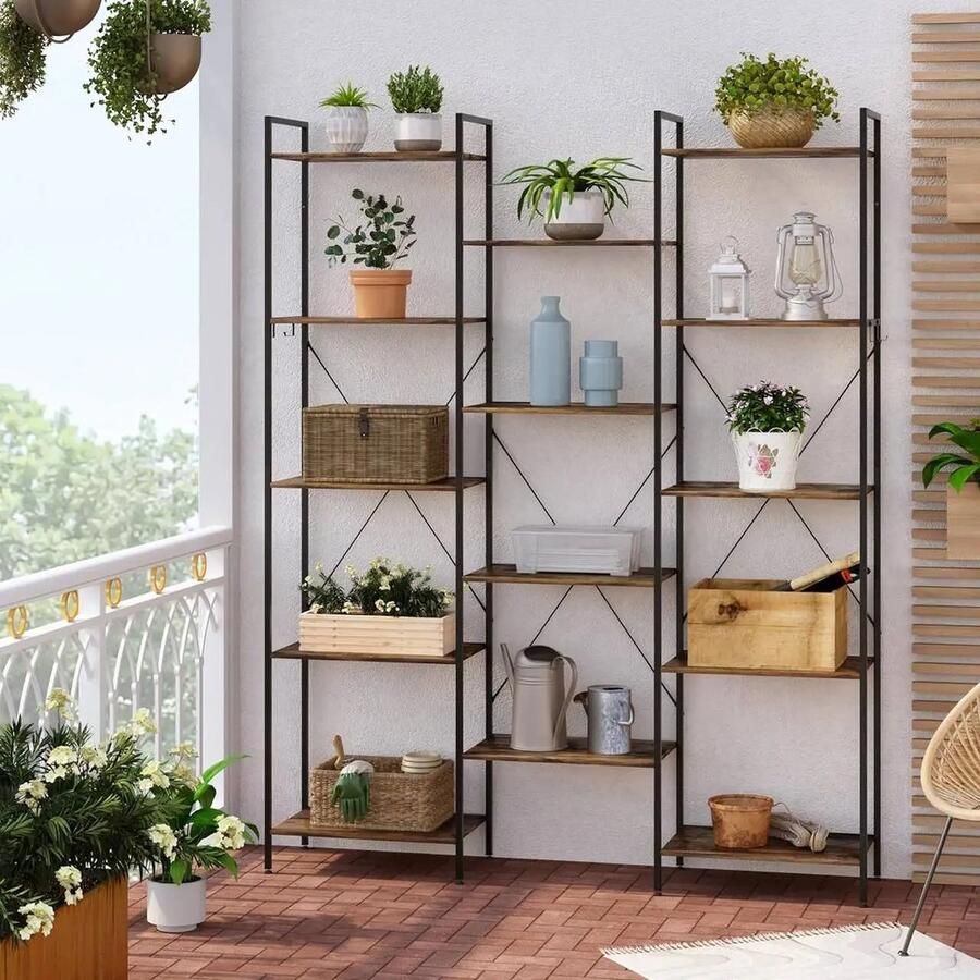 Bloominggoods Wandkast Boekenkast Vakkenkast Metaal Hout 134 5x176 5x30 cm 14 Laags Opbergkast