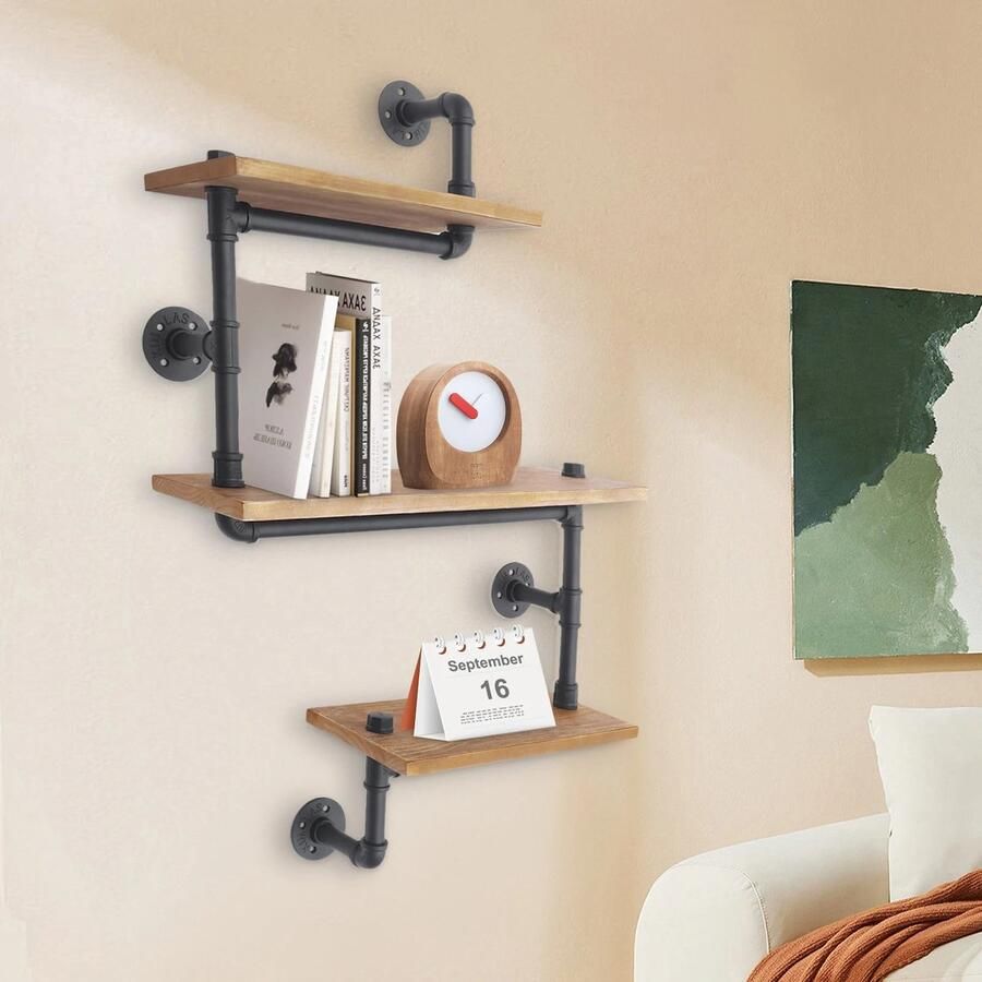 Merkloos Wandplanken Wandrek Industrieel 3 planken 40 60 40 cm lang hout set