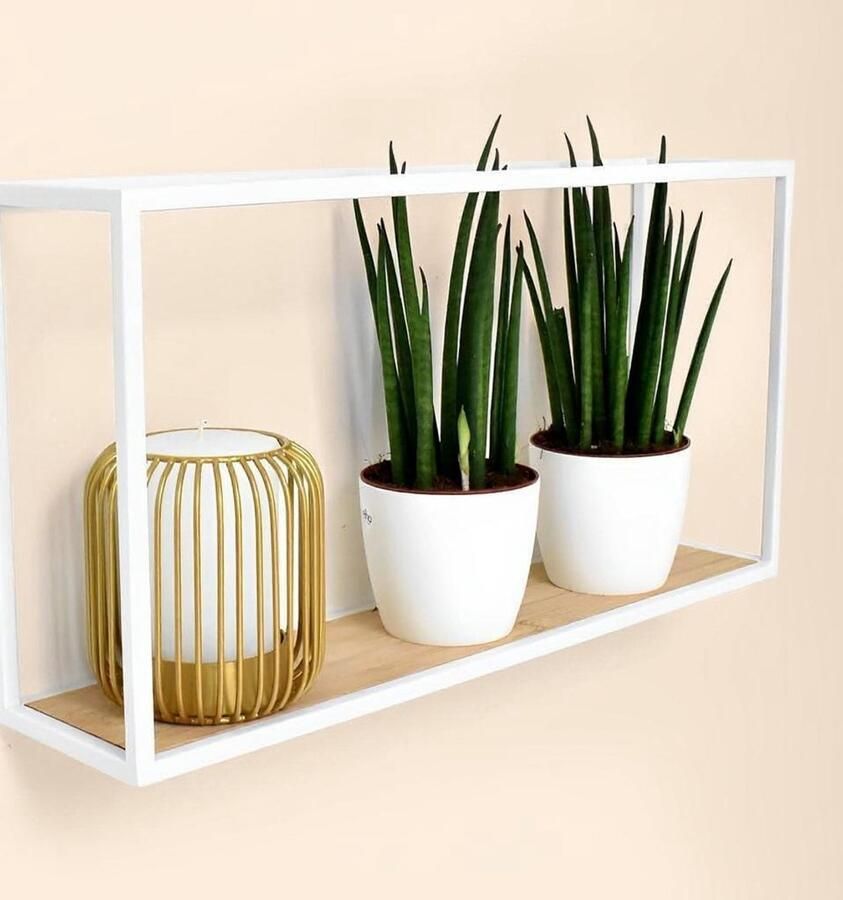 Galeara Design Wandrek wit metaal 62cm x 30cm x 12cm Wandrek wit dun met hout wandplank Soto rechthoekig Wandschappen design metaal - Foto 2