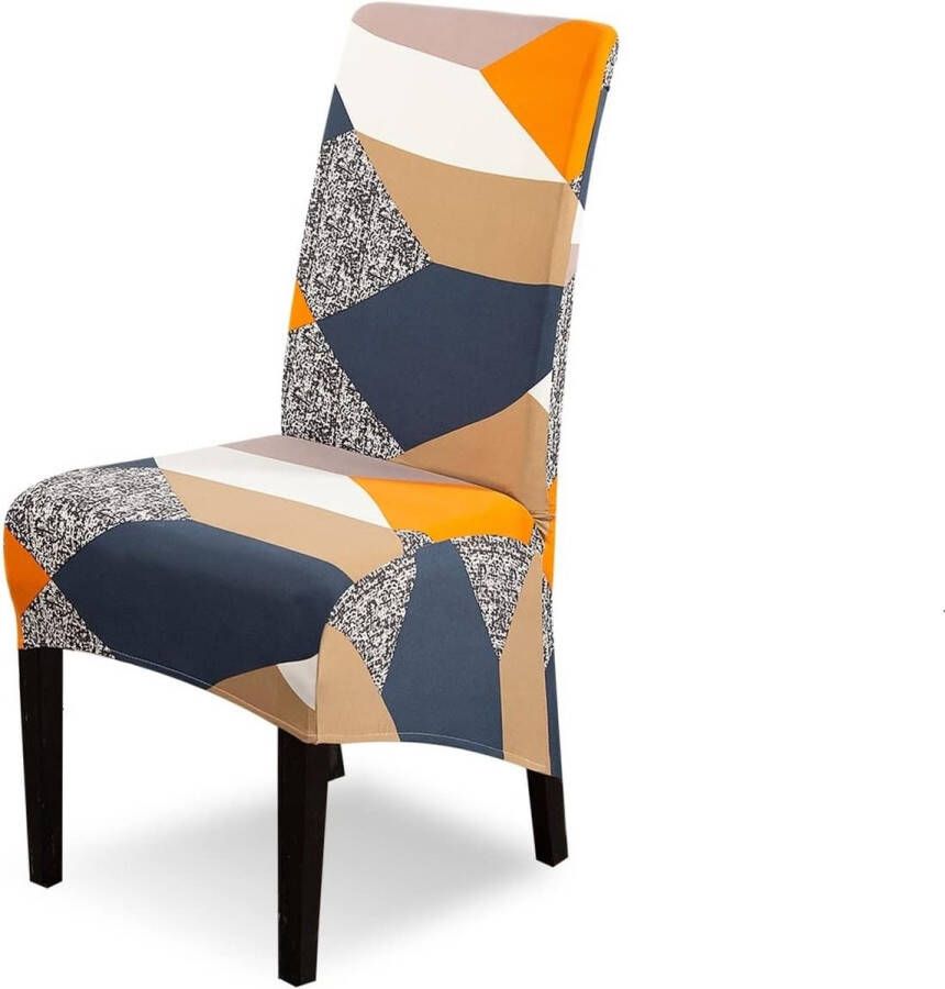 Merkloos XL set van 6 stretch stoelhoezen schommelstoelen XL voor eetkamerstoelen elastaan universele stoelhoes grote eetkamerstoel hoezen voor stoel eetkamer hotel banket oranje geometrie