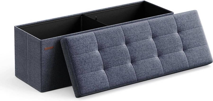 ‎SONGMICS Zitbank met opbergruimte zitkist opbergbox inklapbaar max. statische belasting 300 kg met scheidingsrooster 120 L 110 x 38 x 38 cm kunstleer lichtblauw