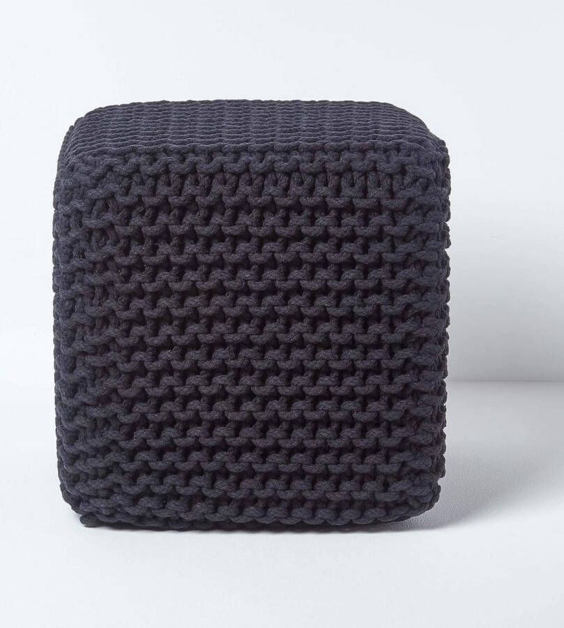 Merkloos Zitpoef zitblok zwart 35 x 35 x 35 cm gebreide poef grof gebreide overtrek 100% katoen vulling 100% polystyreen