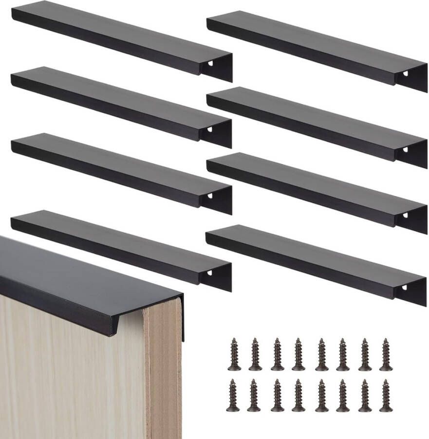 Merkloos Zwarte meubelgrepen 200 mm verborgen kastgrepen keukengrepen met schroeven voor kledingkast deur laden 8 stuks