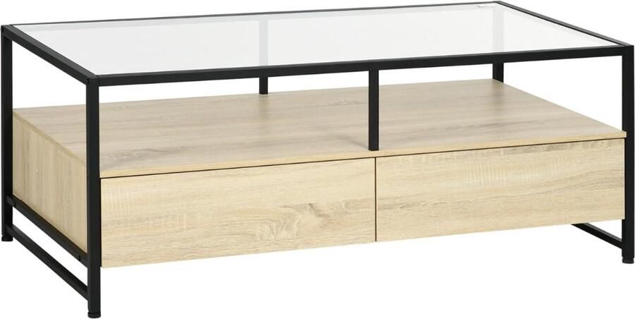 Merklooss Salontafel met Lade Salontafels Hout met Glas Plaat