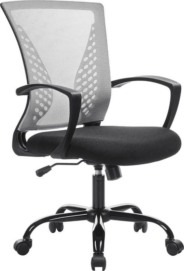 Merklose 194343029436 Netstoel bureaustoel draaibaar in hoogte verstelbaar hellingsfunctie rugleuning en zitting van ademende netstof voor werkkamer kantoor belasting 120 kg Groot Zwart Grijs
