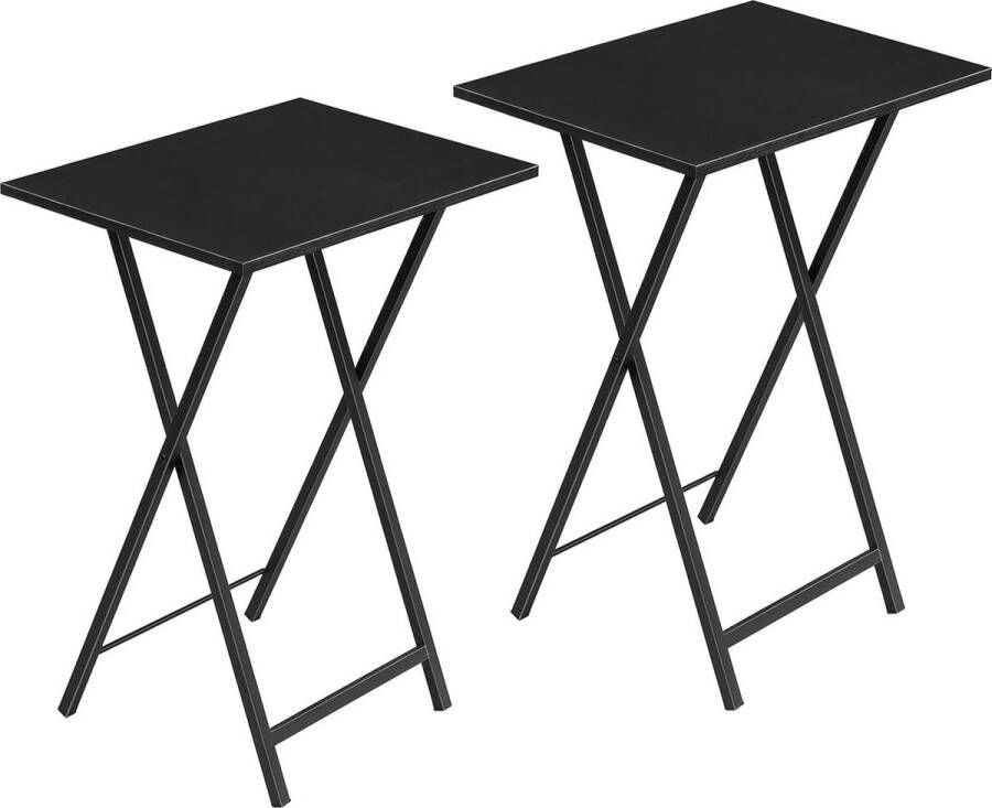 Merklose Bijzettafel inklapbaar kleine tafeltje tv-tray set van 2 klaptafel snacktafel industriële stijl sofatafel voor kleine ruimte eenvoudig te monteren zwart EUBK25BZ01