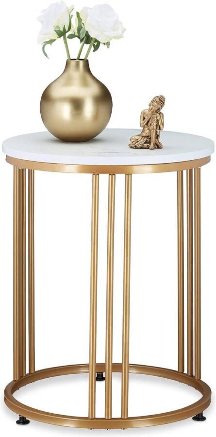 Merklose Bijzettafel MARMO voor woonkamer metaal & MDF marmeren look ronde salontafel HxD: 51 x 41 cm wit goud