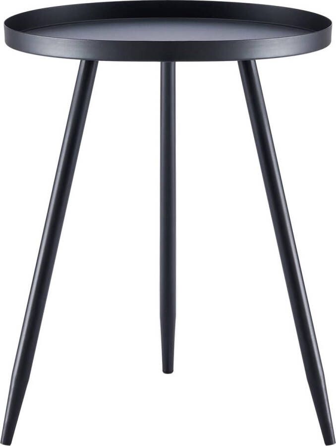 Merklose Bijzettafel metaal salontafel rond Ø 41 cm hoogte 49 cm woonkamertafel met beschermende rand Scandinavische stijl nachttafel voor woonkamer slaapkamer zwart zwart AP-BT2203