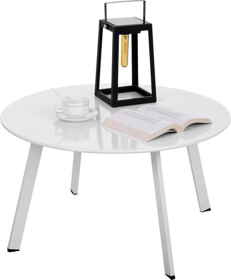 Merklose Bijzettafel van metaal ronde tuinbijzettafel koffietafel en salontafel met verstelbare tafelpoten wit diameter 70 x 40 cm - Foto 1