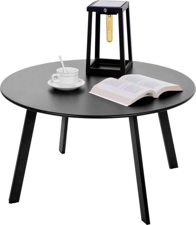 Merklose Bijzettafel van metaal ronde tuinbijzettafel koffietafel en salontafel met verstelbare tafelpoten zwart diameter 70 x 40 cm
