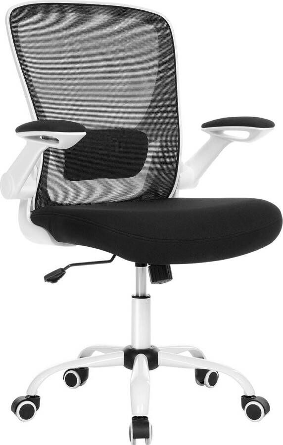 Merklose Bureaustoel ergonomisch bureaustoel inklapbare armleuning 360° draaibare stoel verstelbare lendensteun ruimtebesparend zwart-wit OBN37WT