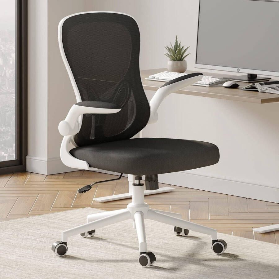 Merklose Bureaustoel ergonomisch draaistoel met inklapbare armleuningen verstelbare lendensteun mesh computerstoel werkstoel lichte stoel