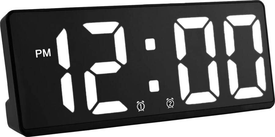 Merklose Digitale wekker met adapter LED-klok voor slaapkamer elektronische bureauklok met temperatuurweergave USB-oplaadpoort inclusief dimmer sluimerfunctie digitale klok voor bureau (zwart)
