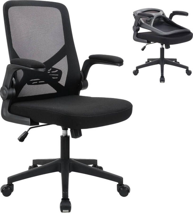 Merklose Ergonomische bureaustoel draaibare stoel met verstelbare lendensteun hoofdsteun en armleuning hoogteverstelling en rockerfunctie rugvriendelijke bureaustoel (zwart)