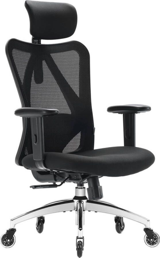 Merklose ergonomische bureaustoel met voetensteun computer bureaustoel verstelbare hoofdsteunen rugleuning en armleuning mesh stoel (zwart)