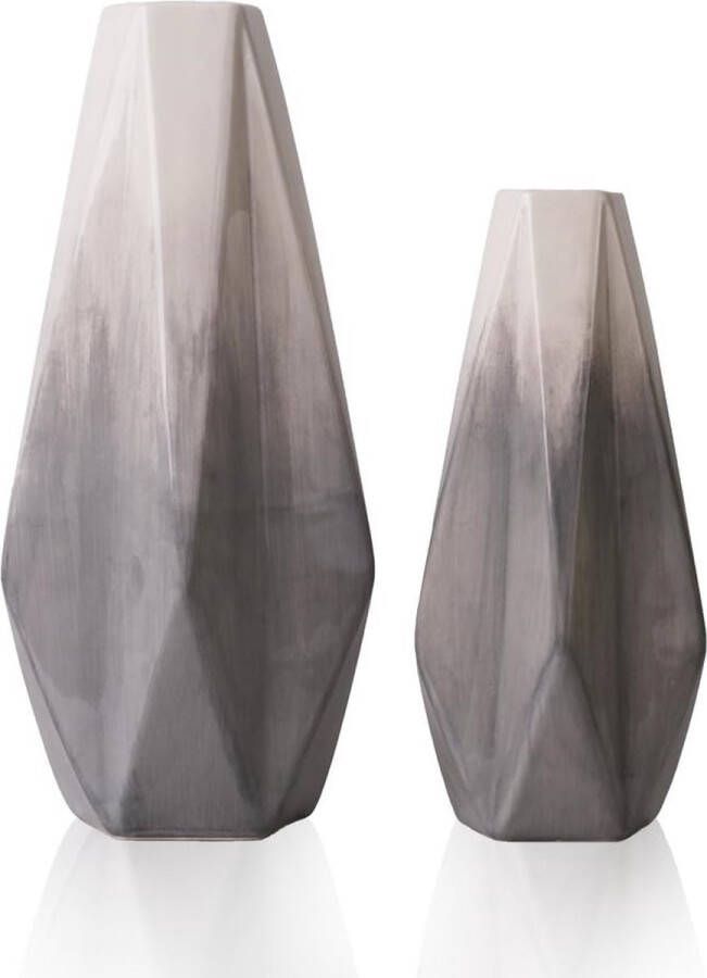 Merklose Keramische bloemenvazen set van 2 grijze handgemaakte moderne geometrische decoratieve vaas voor woonkamer keuken tafel thuis kantoor bruiloft middelpunt of als een geschenk 28 22cm