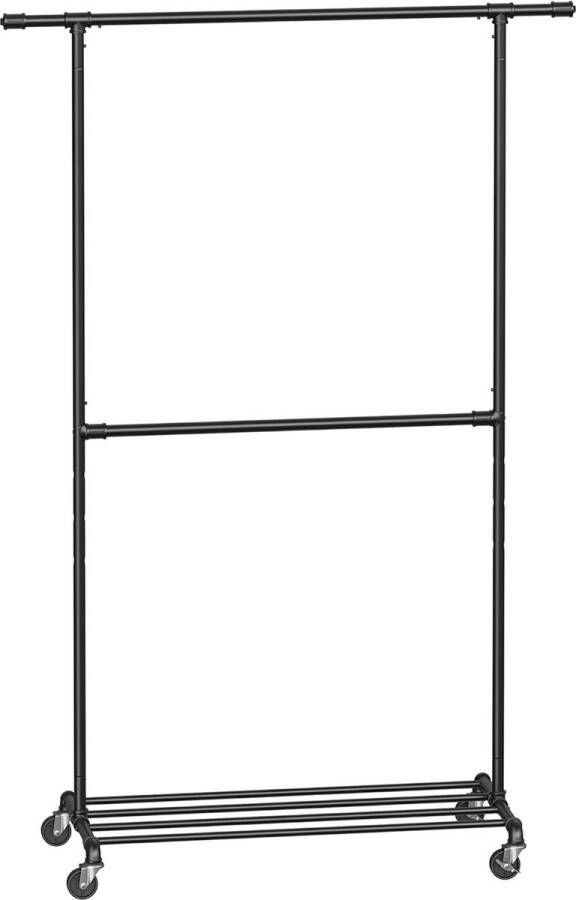 Merklose Kledingrek in industrieel design tot 110 kg belastbaar kapstok op wieltjes 2 kledingstangen van metaal goed belastbaar presentatie in de winkel zwart HSR62BK - Foto 2