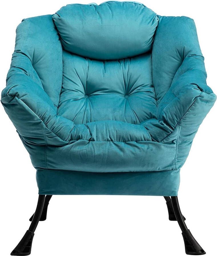 Merklose Luie stoel lounge stoel met armleuningen en zijvak relax fauteuil met moderne fluwelen stof en stalen frame Lake Blue