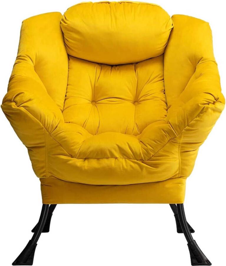 Merklose Luie stoel lounge stoel met armleuningen en zijvak relax fauteuil met moderne fluwelen stof en stalen frame Geel