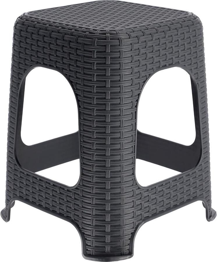 Merklose Kruk van kunststof opstapkruk tot 120 kg rotankruk met antislipvoeten badkruk woonkruk lichte zitkruk tuinkruk kruk (antraciet)