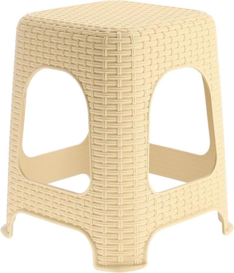 Merklose Kruk van kunststof opstapkruk tot 120 kg rotankruk met antislipvoeten badkruk woonkruk lichte zitkruk tuinkruk kruk (beige)