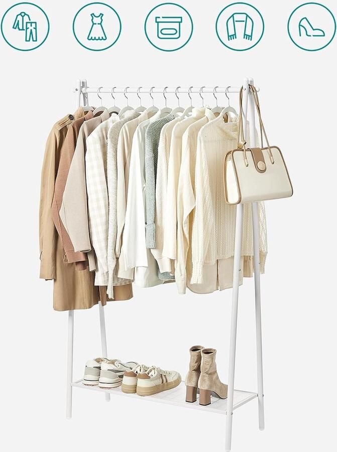 Merklose Zaina Home Kledingrek kledingstang garderobestang van staal garderobestang met plank 33 5 x 92 5 x 153 cm voor slaapkamer kleedkamer bijkeuken wit HSR023W01