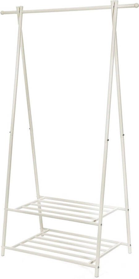 Merklose Kapstok met 2 Schoenplanken – Metalen Frame – Ruimtebesparend – Voor Slaapkamer Hal Kantoor en Meer – Wit – 87 5 x 155 x 41 cm (B x H x D)