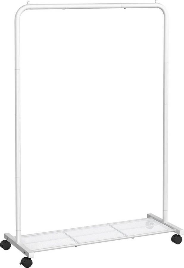 Merklose Mobiele kledingrek kapstok op wielen kledingkast organizer van metaal met opbergrek draagkracht 40 kg wit HSR025W01