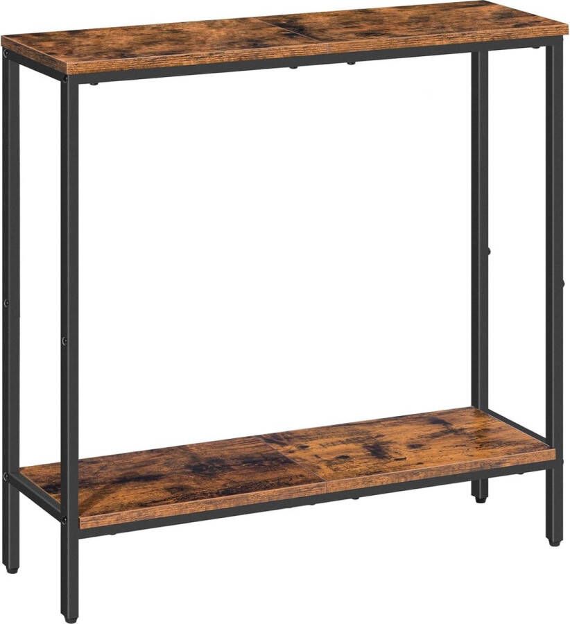 Merklose Smalle gangtafel met plank 75 x 22 x 75 cm bijzettafel kleine tentoonstellingstafel banktafel voor kleine ruimte voor ingang hal donkerbruin-zwart